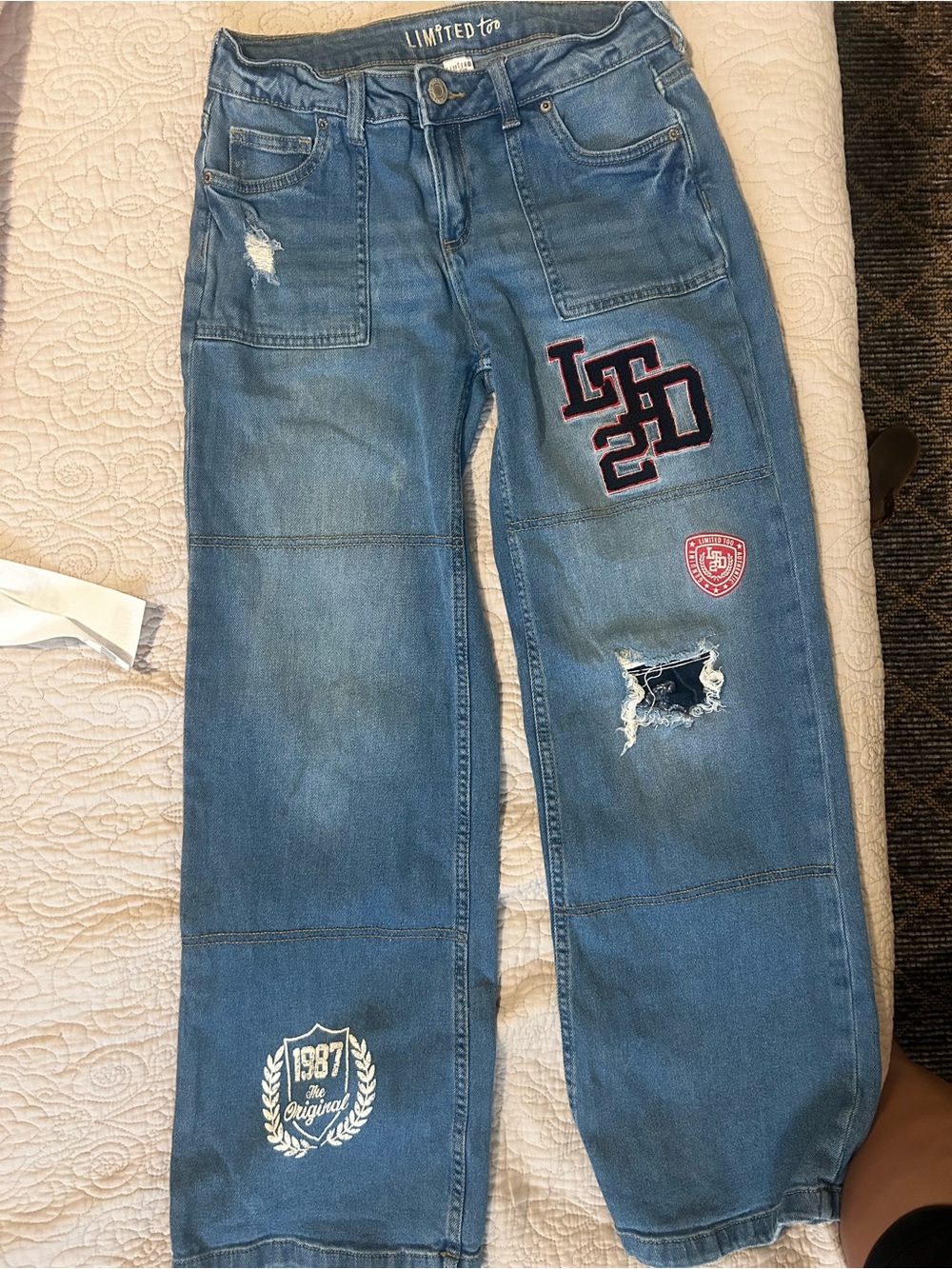 Limited Too Girls Size 16 Y2K Wide Leg Jeans Patch Distressed Baggy Denim